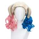 Pink and Blue Wig for Women Curly Two Ponytails Wig for Girl Halloween Costume Party Cosplay Wig (2 Piece Set, Color-1)