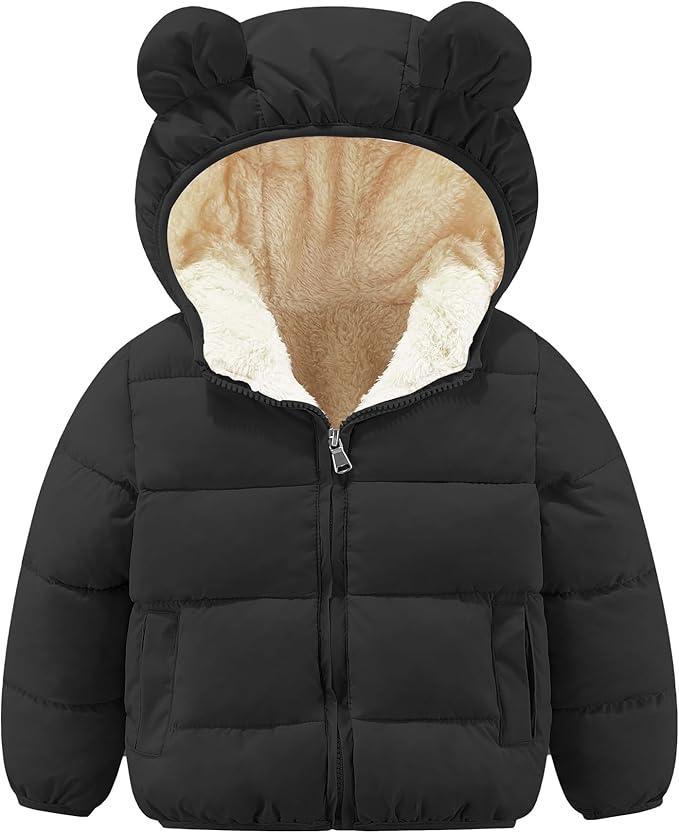 ANHDM Toddler Girl Winter Coat Baby Boys Fleece Warm Cute Bear Ear Hooded Jacket Clothes Size 120