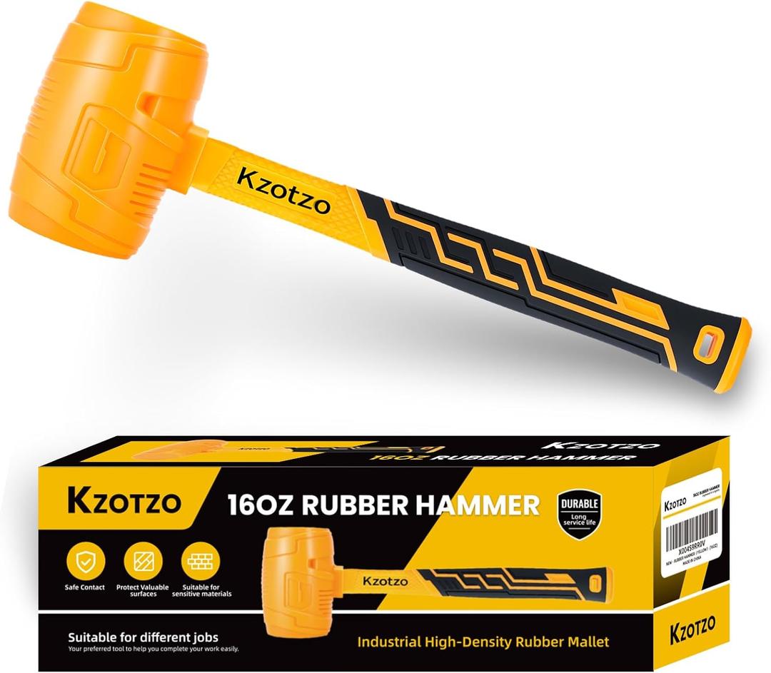 16oz Rubber Mallet Hammer, Fiberglass Handle, Rubber Mallet for Flooring, Tent Stakes, Woodworking, Camping, Soft Blow Tasks without Damage 2025 upgraded seamless rubber hammeryellow (16OZ)