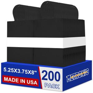 METRONIC 200 Pack Black Paper Bags 5.25x3.75x8 inch,Small Kraft Bulk Gift Bag with Handles Recycled for Retail Birthday Party Favors Shopping Goody Grocery Business
