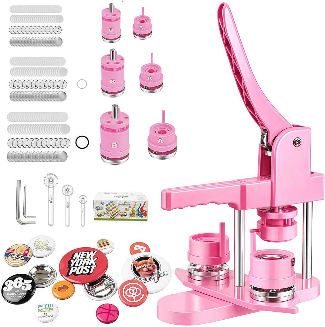 Mryitcal Button Maker Machine Multiple Sizes, 1''+1.25''+2.25'' Pin Maker Button Press Machine W/ 300 Sets Metal Pinback Inserts, Badge Making Supplies Kit for DIY Pin Badges
