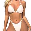 MIKETAI Sexy Bikinis for Women 2 Piece Bikini Spaghetti Strap Swimsuits Solid Color Bathing Swimwear Triangle Bathing Suit (White, M)