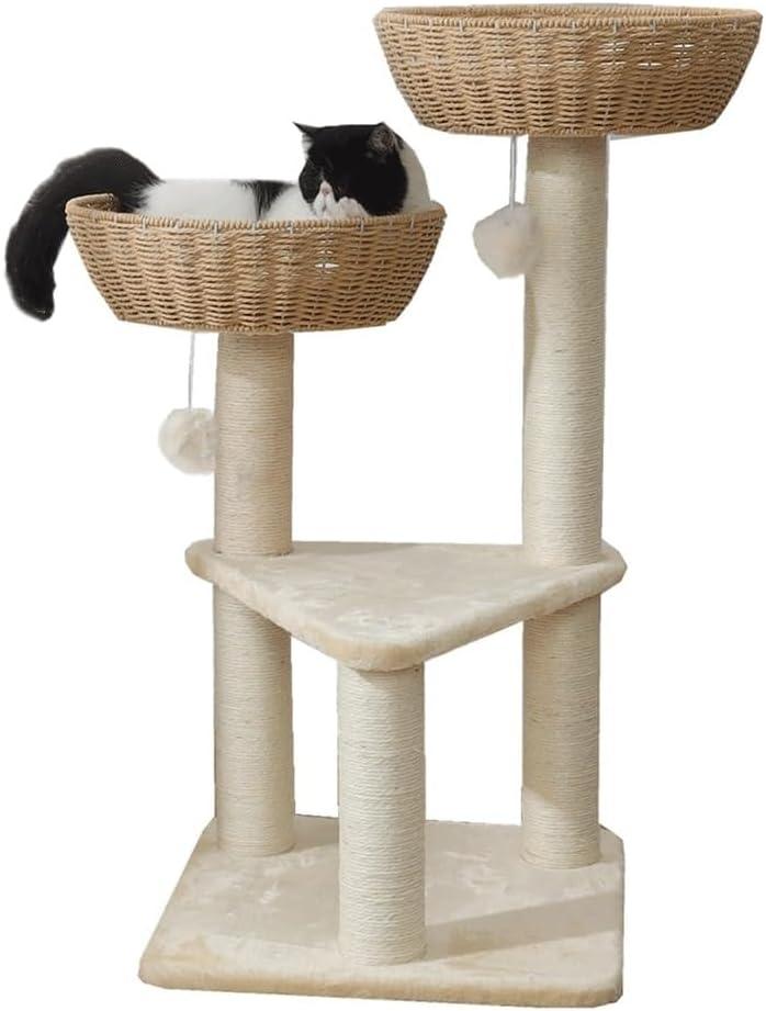 Rattan Cat Tree Tower with Rattan Basket for Large Cats Up to 20LBS Cat Houses & Condos Cat Hammocks Beds(2 Basket) Rattan Cat Tree Tower with Rattan Basket for Large Cats Up to 20LBS Cat Houses & Condos Cat Hammocks Beds(2 Basket)