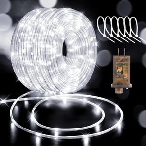 Hezbjiti LED Rope Lights 197FT Waterproof Rope Light 600 LED Flexible Tube Lights Plug in with 8 Modes for Garden Patio Bedroom Party Indoor Outdoor Decorations (Cold White)
