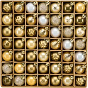 DecorbyHannah Mini Christmas Ornaments, 49ct 1.18 inches Small White Gold Ornaments for Christmas Tree Decorations, Shatterproof Plastic Hanging Ball Bulk Set for Xmas Holiday Table Decor