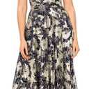 Betsy & Adam Women's Betsy & Adam Women's V-Neck Chiffon Embroidered Applique Bodice Short Sleeve Flowy Floor Length Dress, Navy Blue/Gold, Size 4 