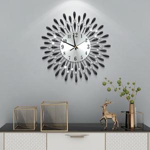 19.7 INCH Black Wall Clock for Living Room Decor,Non-Ticking Quiet Metal Petals Dial Glass Big Wall Clocks Black for Bedrooms Kitchen and Small Space Decoration