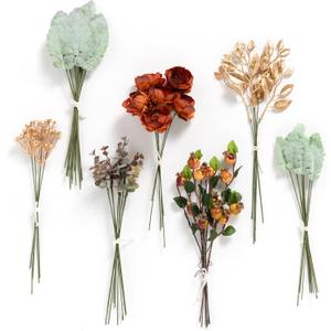Ling's Moment Artificial Greenery Stems Box Set, 53pcs with 7 Kinds of Faux Greenery Picks for DIY Bridal Bouquets Wedding Floral Arrangement Table Centerpieces, Terracotta & Green