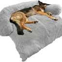 Calming Dog Bed Fluffy Plush Dog Mat for Furniture Protector with Removable Washable Cover for Large Medium Small Dogs and Cats (Large, Grey) (45.0"L x 37.0"W x 6.0"Th)