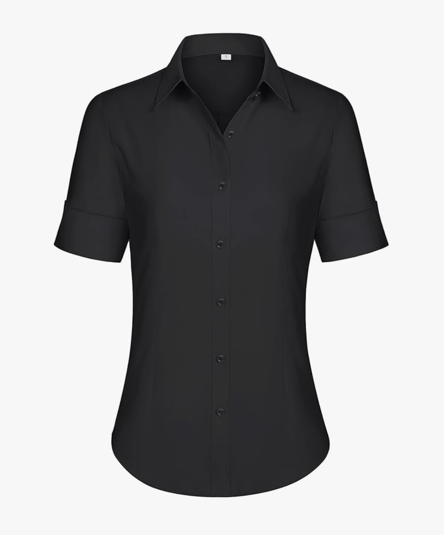 siliteelon Short Sleeve Button Dress Shirts for Women Cotton Button Down Shirts for Women Slim Fit Blouse Top 3/4 Sleeve XXXL