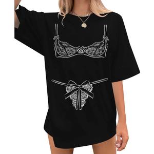 Womens Novelty Shirt Oversized Tshirt Graphic Tees Crew Neck Casual Short Sleeve Loose Fit Tops (Black, L)