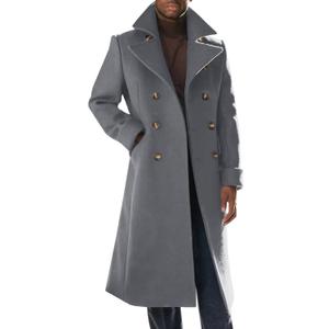 Runcati Mens Trench Coat Notch Lapel Slim Fit Double Breasted Long Pea Coat Winter Warm Overcoat (X-Large, Gray)
