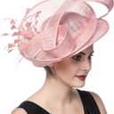 SAFERIN Fascinators Hat Flower Mesh Ribbons Feathers on a Headband and a Clip Tea Party Headwear for Girls and Women (Polyester, ST54-Pink)