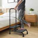 Extra Long Step Stool with Handle for Elderly(22 Inch), Heavy Duty 2 Stepping Stool with Adjustable Handrails for High Beds, Non-Skid Platform Foot Stool for Adults, Seniors, Handicapped (Black)