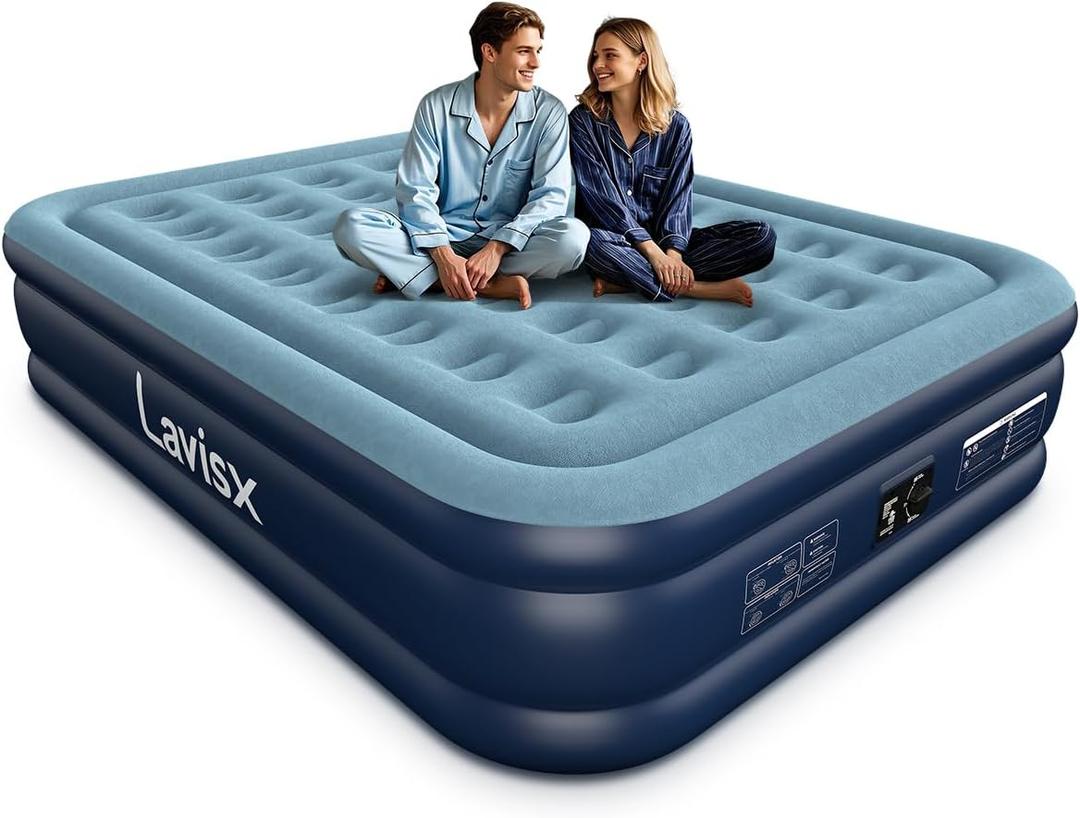 Lavisx Queen Air Mattress with Built in Pump 16" Blow Up Mattress Raised Air Bed, 3 Mins Quick Self Inflatable with Storage Bag for Guest and Home