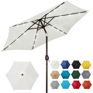 Blissun 7.5 ft Solar Umbrella, 18 LED Lighted Patio Umbrella, Table Market Umbrella (Creamy White)