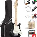 Donner 30 Inch Kids Electric Guitar Beginner Kits ST Style Mini Electric Guitar for Boys Girls with Amp, 600D Bag, Tuner, Picks, Cable, Strap, Extra Strings, DSJ-100, Black (Black)