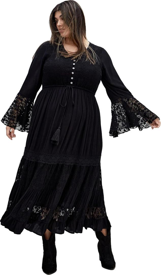 City Chic Women's Plus Size Maxi Dress - Tisha Lace (Black, 16+)