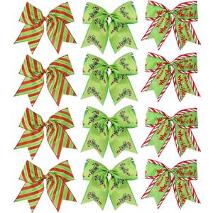 12 Pcs Red Green Christmas Bows,6 Inch Large Wreaths Bows for Tree Gift Wrapping Garland,Christmas Decoration Holiday Party Crafts Xmas Tree Ribbon Ornaments (Pattern)