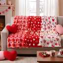 Tudomro 3 Pcs Valentine's Day, Easter, St Patrick's Day Throw Blankets for Couch, Soft Cozy Luxury Flannel Spring Decorative Throw Blanket for Home Bed Sofa Decor Woman Men Gifts, 50" x 40" (Heart)