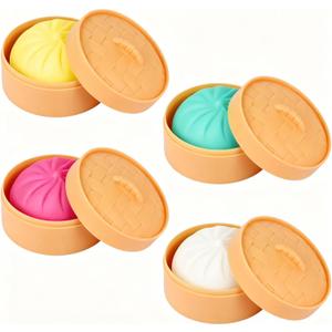 4PCS Dumplings Squishy, 3.5" Colorful Big Dumpling Stress Balls Fidget Toys Adults, Squeeze Dough Ball Stress Relief Hand Toys, with Food Steamer Stretchy, for Classroom Prizes, Easter Basket Stuffers