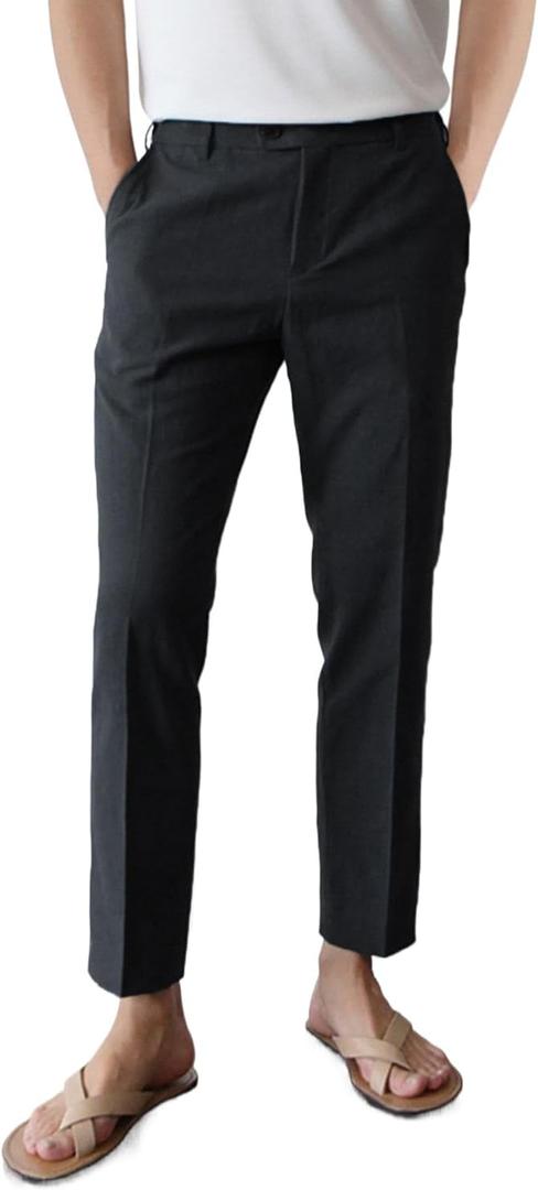 GINGTTO Linen Pants Men Slim Fit Elastic Waistband Lightweight Summer Beach Fashion Casual Pant (30W x 30L, Black)