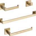 TURS Brushed Gold 4-Pieces Bathroom Hardware Set Towel Bar Set Include 16 Inch Single Towel Bar Towel Holder Toilet Paper Holder Towel Wall Mounted Robe Hook, Stainless Steel