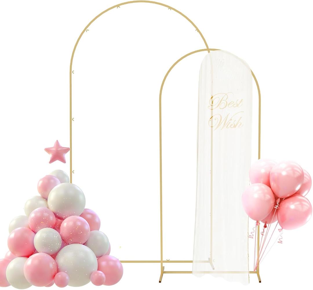Babenest Gold Arch Backdrop Stand Set of 2, 6FT/7.2FT Metal Arch Wedding Stand, Balloon Arch Frame for Ceremony Birthday Party Bridal Baby Shower Halloween Banquet Decoration