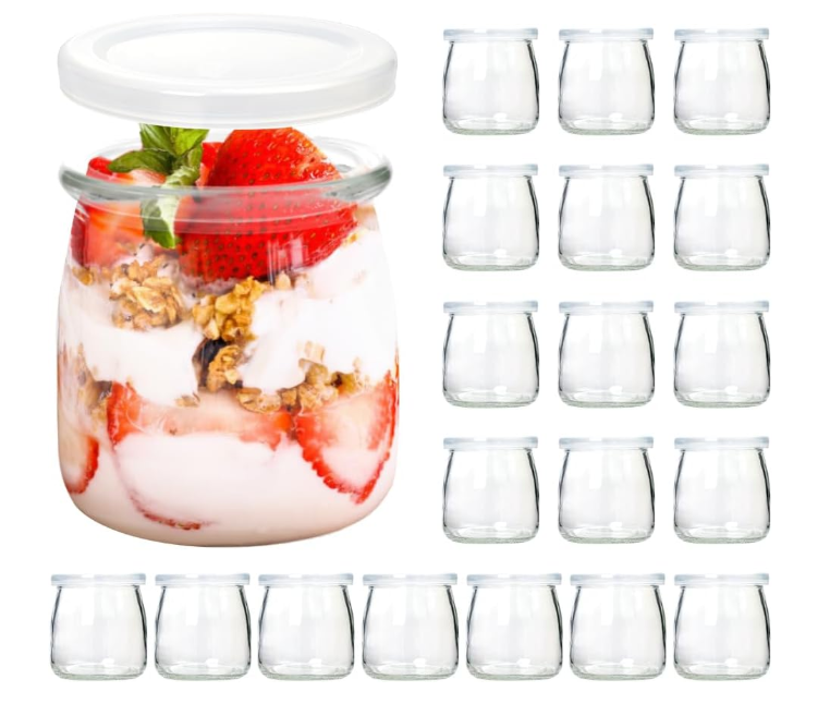 20 Pack 6.8oz Small Glass Jars With Lids, Glass Yogurt Containers With Lids, Yogurt Jars With PE Lid, Pudding Jar for Jam, Jelly, Honey, Wedding Favors