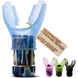 Second Breath Respiratory Trainer | Made with High Grade Silicone | Premium Lung Exerciser in Four Exotic Colors | Breathe Easier with Stronger Lungs | Portable & Easy to Clean (Blue Camo)