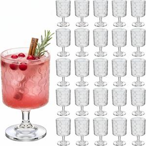 FillTouch 24 Pcs Mini Wine Glasses Set, 7.5 oz Small Plastic Goblets Unbreakable Clear Wine Cups Bulk Cocktail Glasses for Wedding Dining Birthday Guest Gift (Begonia), one size