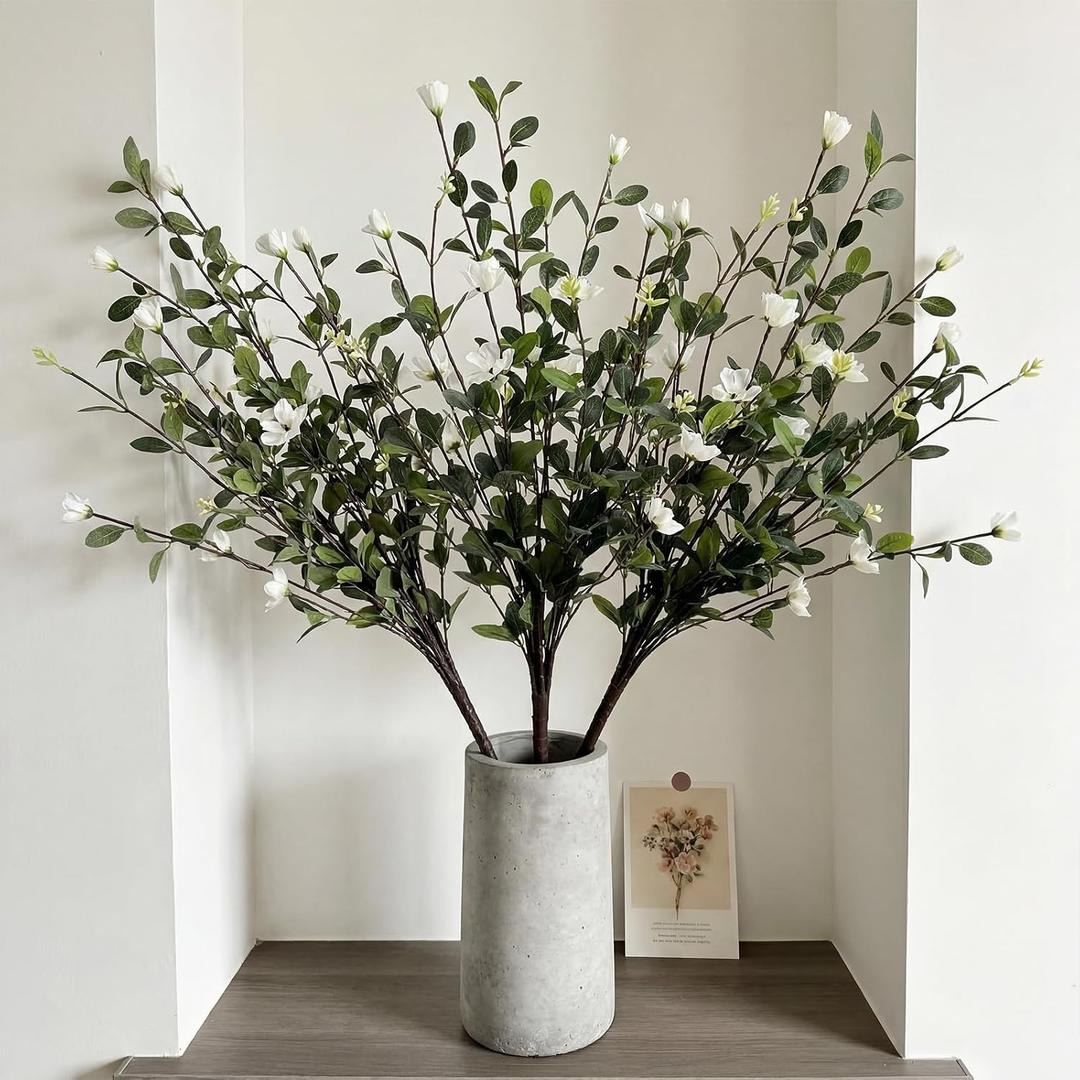 Giegxin 32 Inch Spring Artificial Blossom Branches Fake Spring Cream Blossom Branch 3 Pcs Faux Wild Petunia Flower Stems Bush Long Branches for Vase Floral Arrangement Wedding Party Decoration