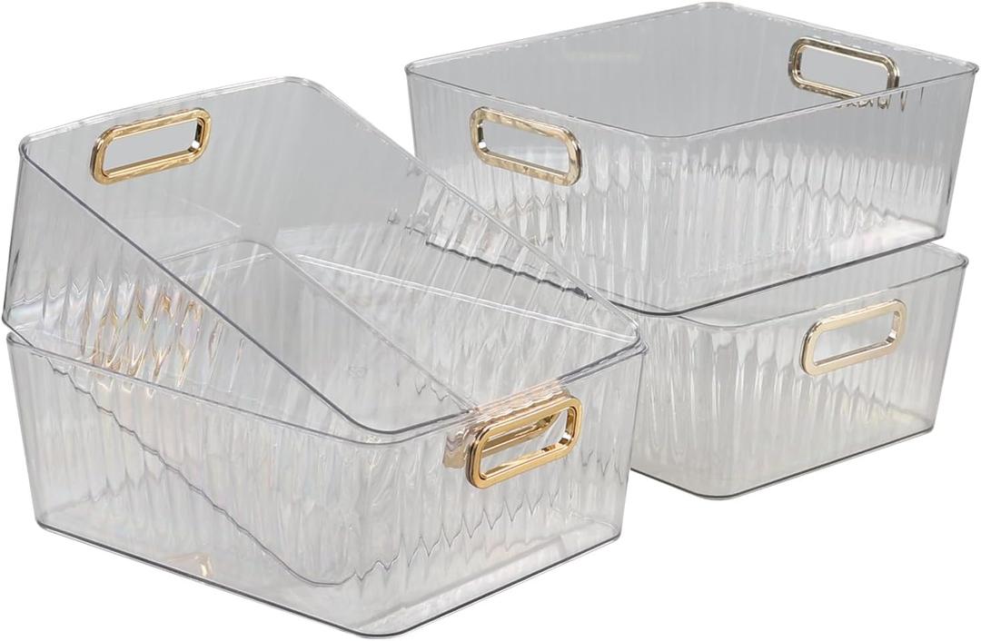 Clear Plastic Storage Bin, 4 Pack Pantry Organizer Containers
