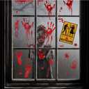 119Pcs Halloween Window Clings, Bloody Footprint Handprint Ghost Zombie Stickers Reusable Scary Decals Halloween Decoration Indoor Party Supplies Home Office Wall Decor, 9 Sheets