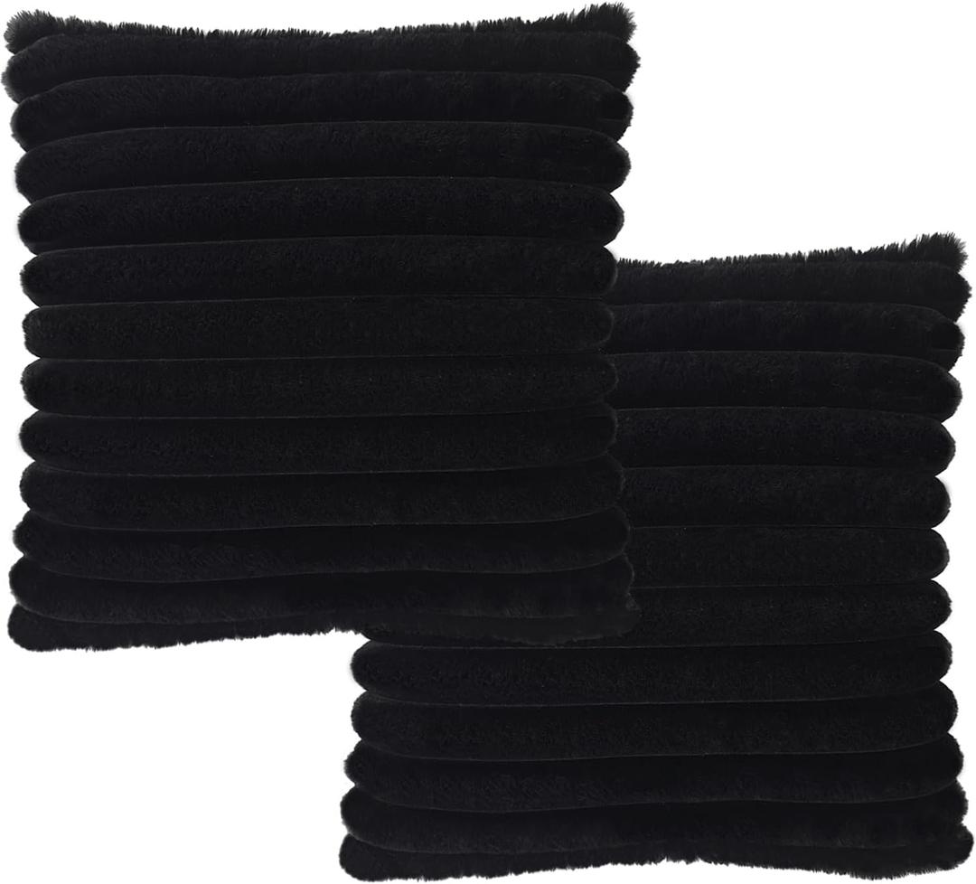 2 Pack 16x16 Pillow Cover Velvet Pillow Covers, Faux Fur Square Throw Pillow Covers for Living Room Decorations Throw Pillow Case, Throw Pillow Cover Cushion Cover for Home Sofa Bedroom Car, Black