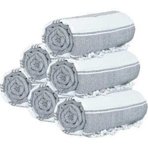 GLAMBURG Peshtemal Turkish Towel - Beach Towels Oversized 36x71 Set of 6, Soft Durable Absorbent Extra Large Bath Sheet Hammam Towel for Adults - Charcoal Grey