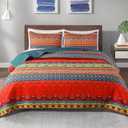 Exclusivo Mezcla Reversible Boho Quilt Set Twin Size, 2 Pieces Bohemian Blue All Season Bedspreads, Ultra Soft Floral Coverlet Bedding Set with Printed Pattern (1 Quilt, 1 Pillow Sham) (Twin (68"x88"))