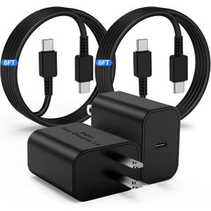 45W USB-C Charger for Samsung Charger Super Fast Charging, Type C Charging Block &6FT USBC Android Phone Cable Cord 2Pack for Galaxy S25 Ultra/S25 S24 S23 S22 S21 S20 S10 Ultra/Plus,Galaxy Tab S9 S8