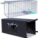Live Animal Trap Cage with Cover, Cat Trap for Stray Cats 32 Inch Heavy Duty Folding Skunk Traps with Real Door for Raccoons, Opossums, Groundhogs, Skunks, Feral Cats, Squirrels- (32 x 10 x 12 inches)