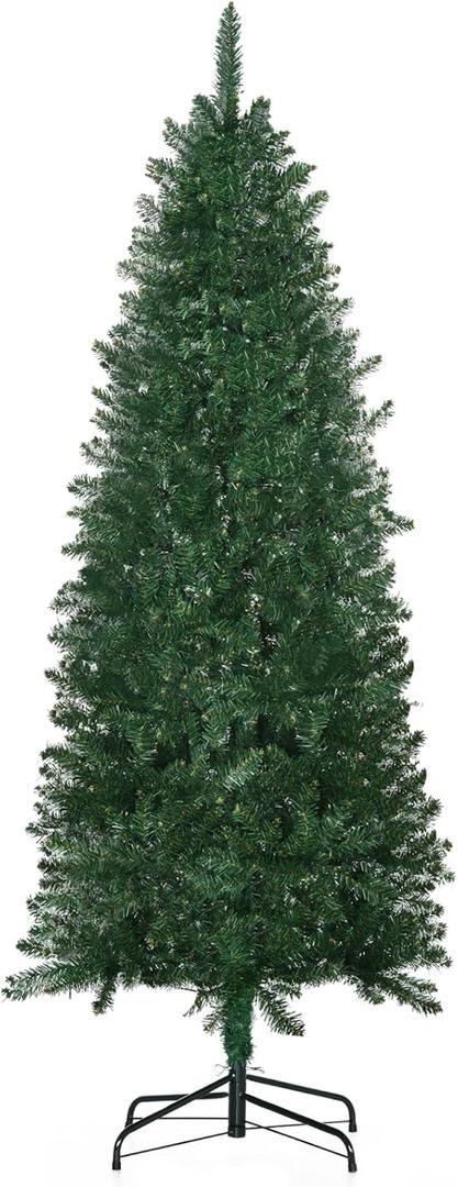 6ft Slim Artificial Christmas Tree, Green Fir with 583 Realistic Branch Tips, Sturdy Metal Base, Flame Retardant, Easy Assembly (19, Green, 6' Tall Unlit Slim Fir Artificial Christmas Tree) (5ft 11in)