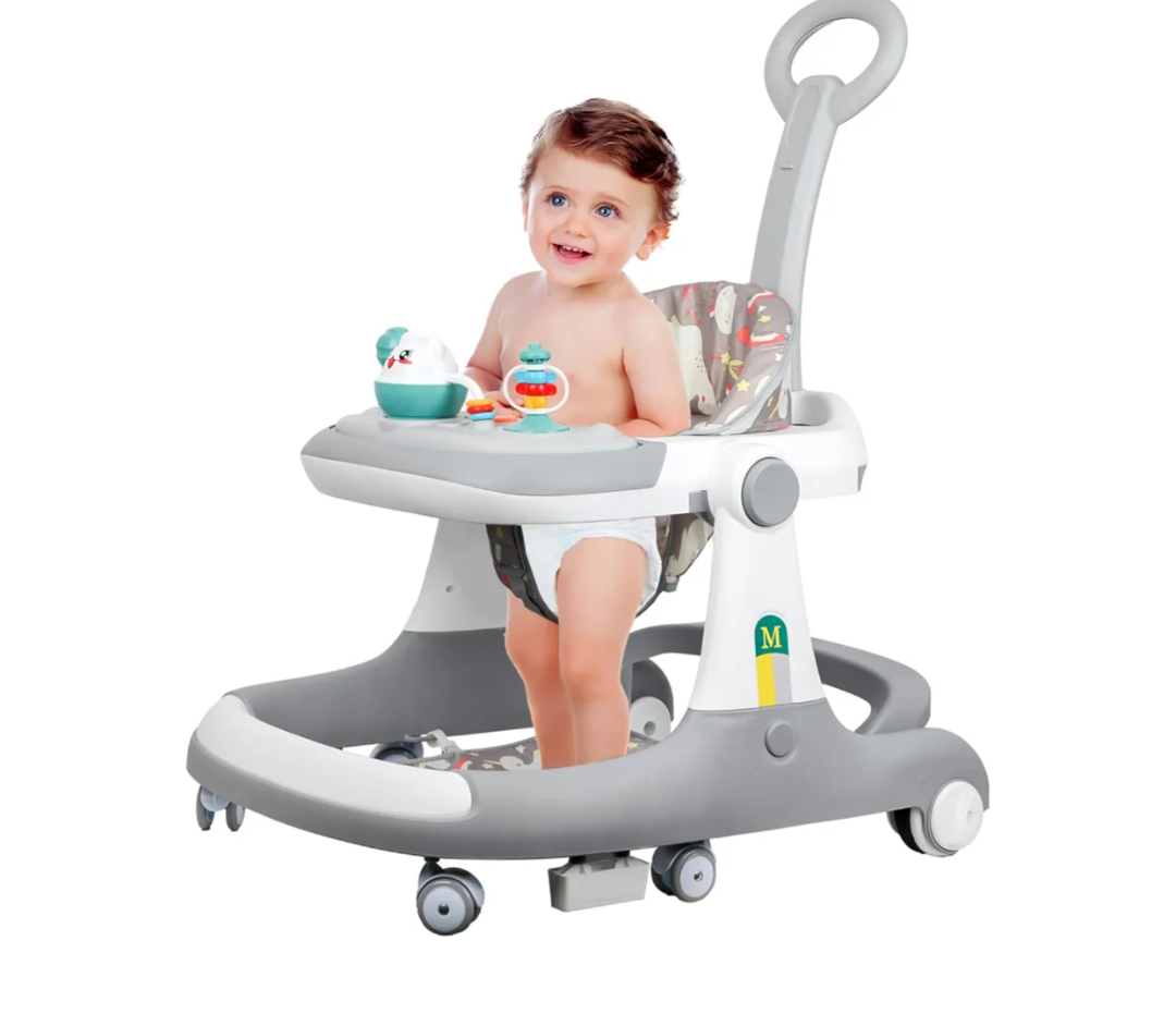 5 in 1 Baby Walker - Walkers for Babies 6-18 Months Adjustable Height, Baby Walker with Wheels, Baby Walkers for Boys, Baby Walker with Foot Pads/Handles, Baby Walker Portable Foldable