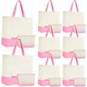 Sanwuta 16 Pcs Canvas Tote Bags Bulk with Zipper Cosmetic Pouch 18.5" Reusable Cotton Shopping Bag with Handle for DIY Craft (Pink)