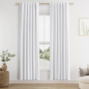 Guken White Linen Blackout Curtains 80 Inch Length 2 Panels Set for Living Room Bedroom Back Tab Thermal Insulated 100% Black Out Linen Drapes Room Darkening Window Curtains 40 Wide White