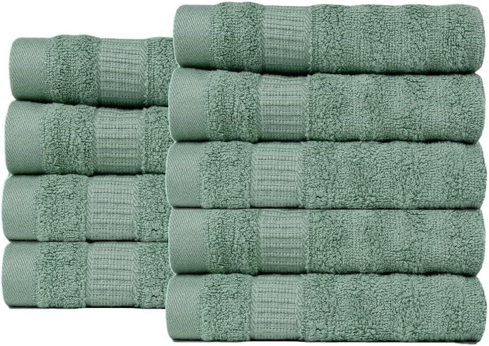 MUSH Rayon Derived from Bamboo Face Towel Washcloth | Ultra Soft, Absorbent Towel for facewash, Gym, Pool, Travel, Spa, and Yoga | 500 GSM 13 x 13 Inches | Pack of 9, Olive