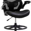 Drafting Chair Ergonomic Tall Office Chair Standing Desk Chair with Flip Up Arms Foot Rest Back Support Adjustable Height Mesh Drafting Stool, Black (24L*25W*53H)