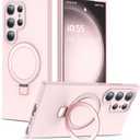 Designed for Samsung Galaxy S23 Ultra Case 6.8'' with Magnetic Ring Stand[Compatible with Mag-Safe][Military-Grade Protection]Slim Liquid Silicone S23 Ultra Phone Case for Men Wowen,Pink 2579