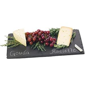 Twine Country Home Black Slate Cheese Board with Handle & Chalk Set - 16" x 8" Stone Plate Board for Tapas, Appetizers & Charcuterie Platters - Gourmet Kitchen Gift Essentials