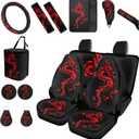 Forchrinse Red Dragon Car Seat Covers Full Set Automotive Accessories Set with 15inch Steering Wheel Cover Shoulder Pad Armrest Pad  Can Cup Coaster Keychain Protector for Men