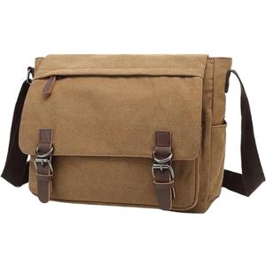 Men Canvas Messenger Bag Business Casual Travel Shoulder Crossbody Bags For Men(Dark Brown,M)