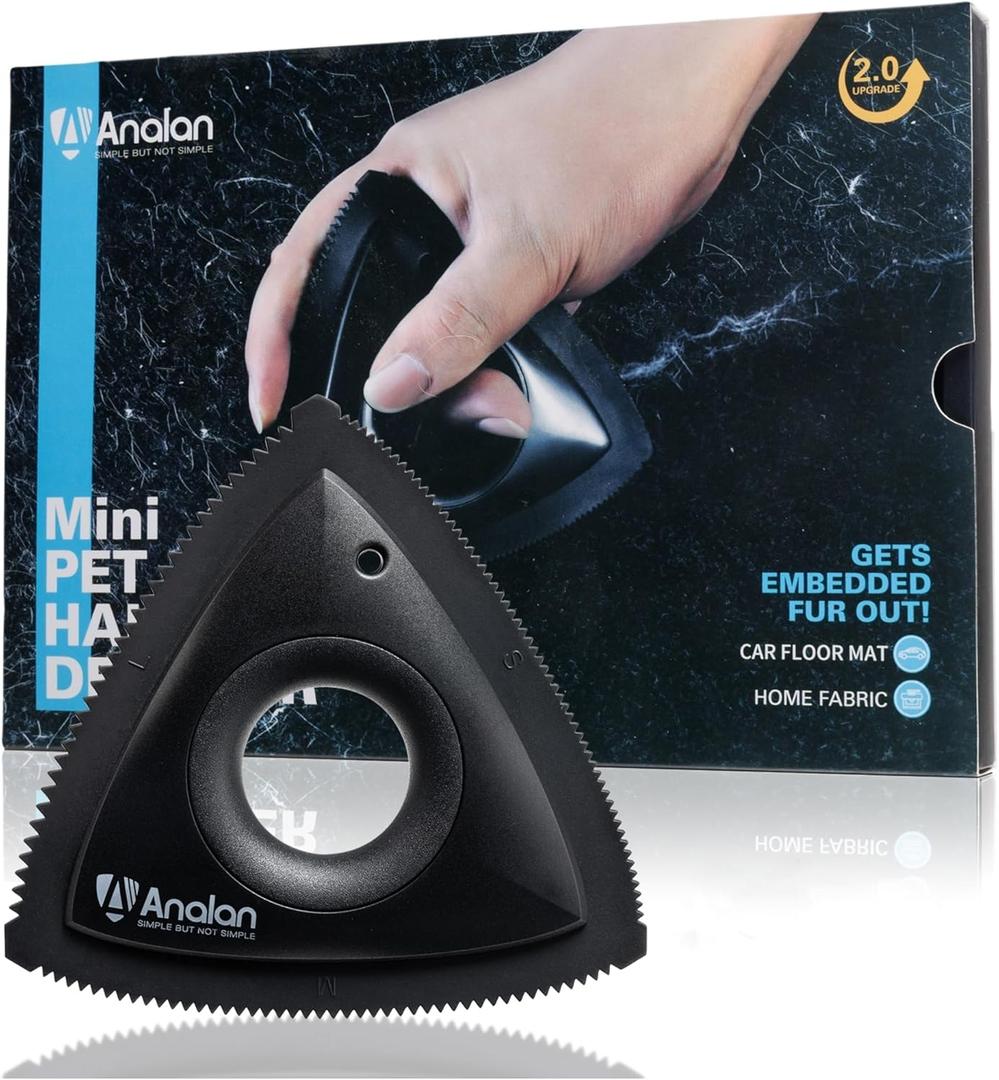 Analan Mini Pet Hair Remover for Car Detailing Supplies, Carpet Dog Hair Remover for Car Interior, Triangle Dog Hair Remover for Auto Detailing, Couch, Furniture, Lint, Carpet (Jet Black)